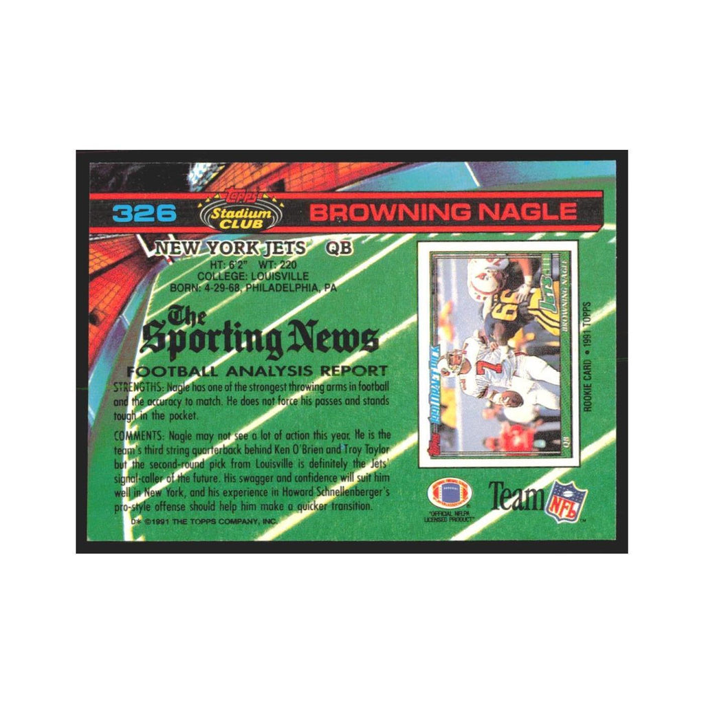 1991 Stadium Club Browning Nagle Jets #326