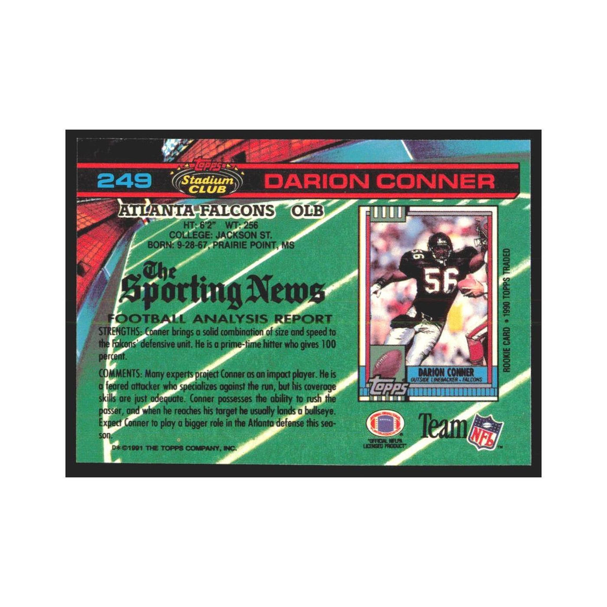 1991 Stadium Club Darion Conner Falcons #249