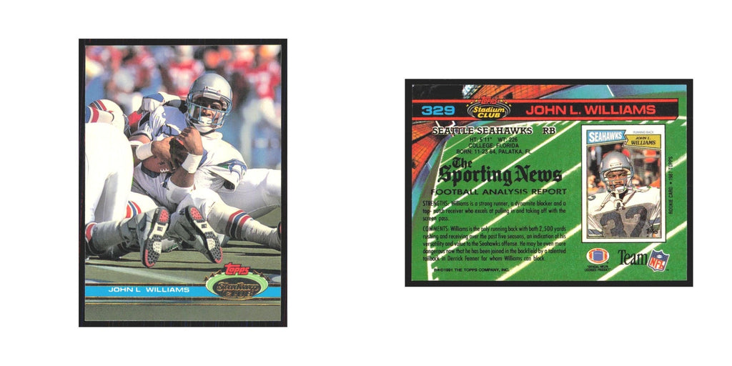 1991 Stadium Club John L. Williams Seahawks #329