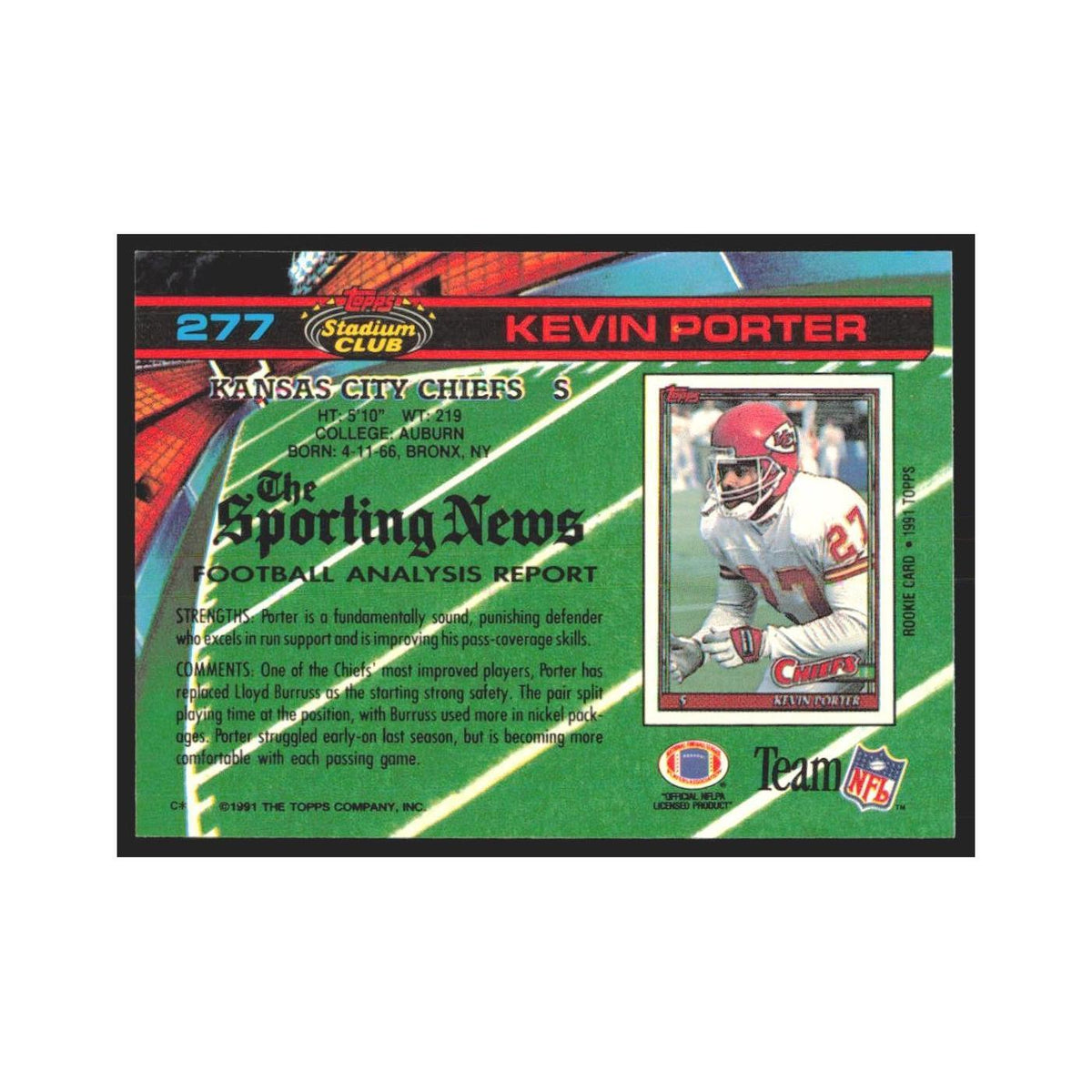 1991 Stadium Club Kevin Porter Chiefs #277