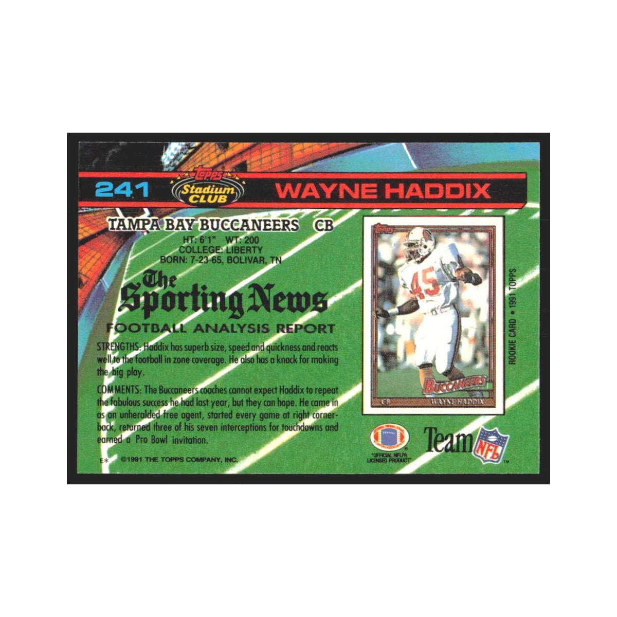 1991 Stadium Club Wayne Haddix Buccaneers #241