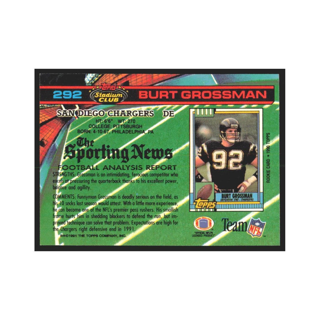 1991 Stadium Club Burt Grossman San Diego Chargers #292