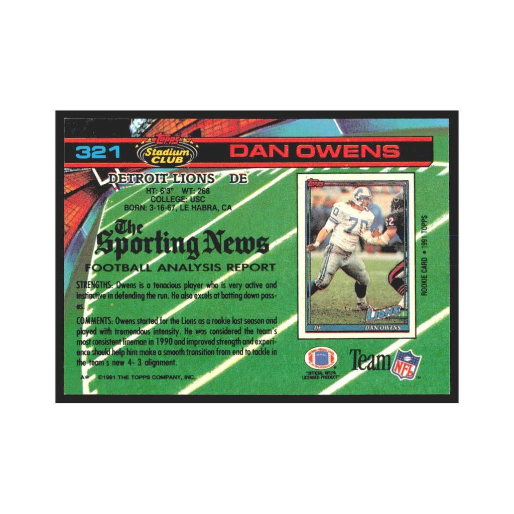 1991 Stadium Club Dan Owens Lions #321