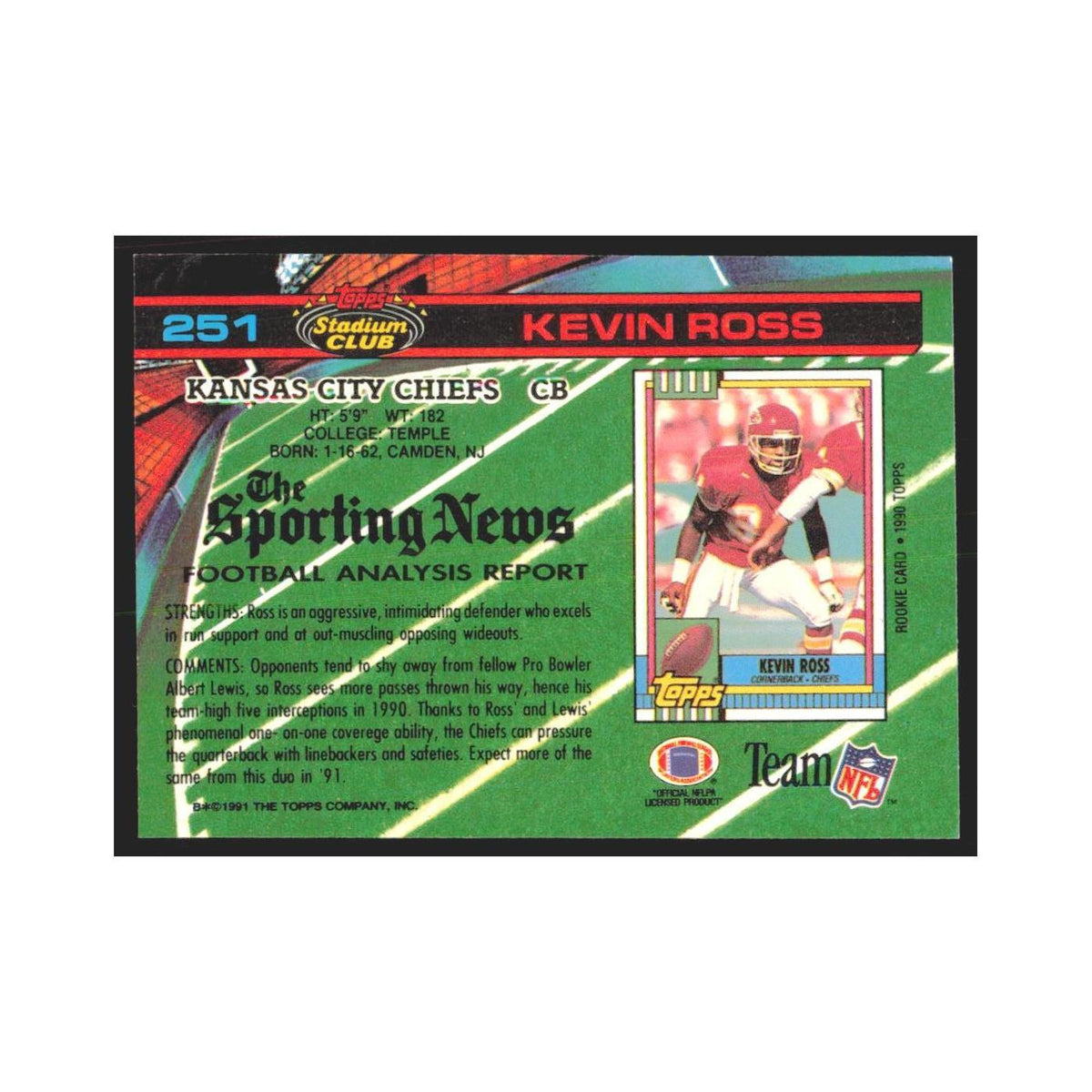 1991 Stadium Club Kevin Ross Chiefs #251