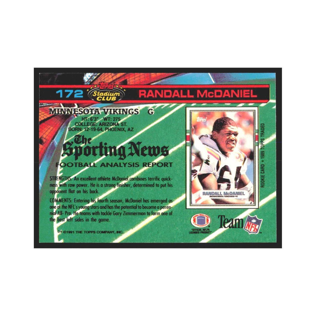 1991 Stadium Club Randall McDaniel Vikings #172