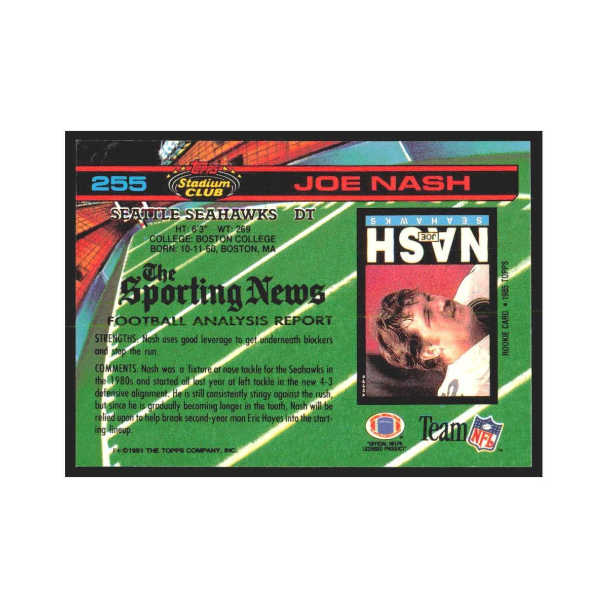 1991 Stadium Club Joe Nash Seahawks #255