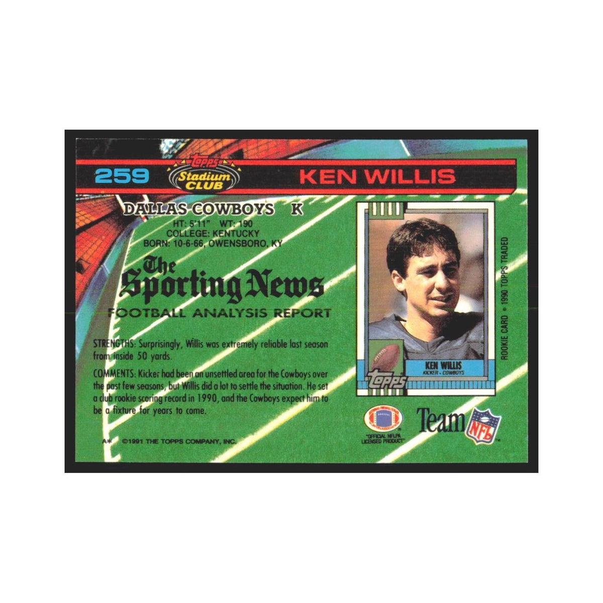 1991 Stadium Club Ken Willis Cowboys #259