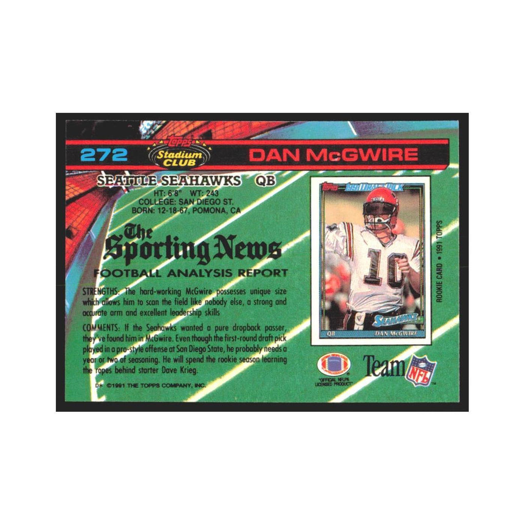 1991 Stadium Club Dan McGwire Seahawks #272