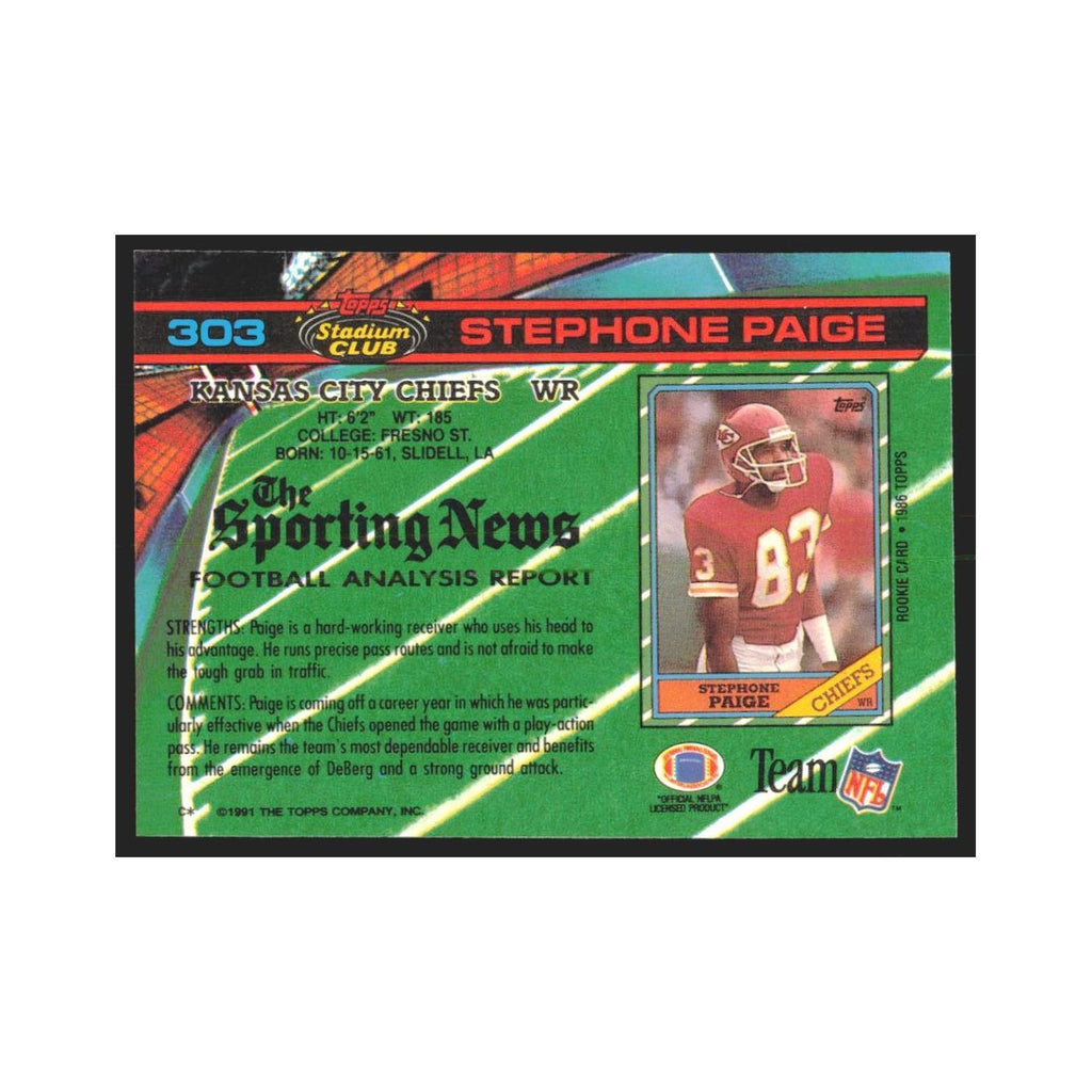 1991 Stadium Club Stephone Paige Chiefs #303