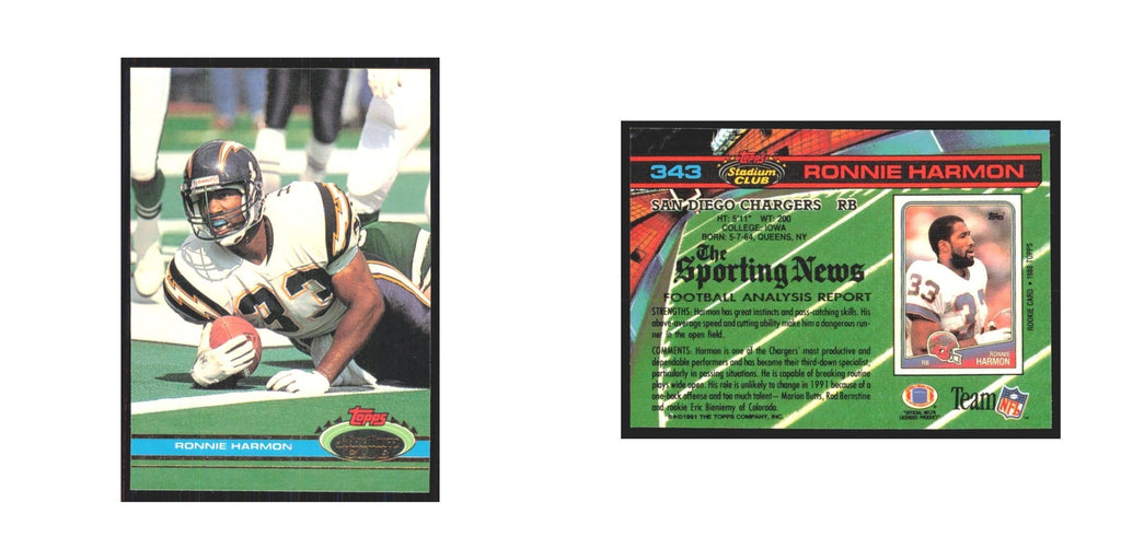 1991 Stadium Club Ronnie Harmon San Diego Chargers #343