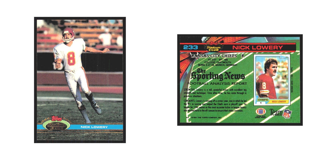 1991 Stadium Club Nick Lowery Chiefs #233