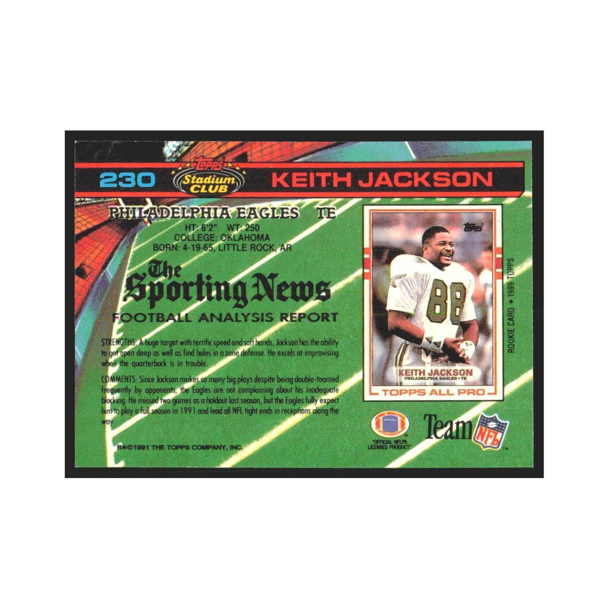 1991 Stadium Club Keith Jackson Eagles #230