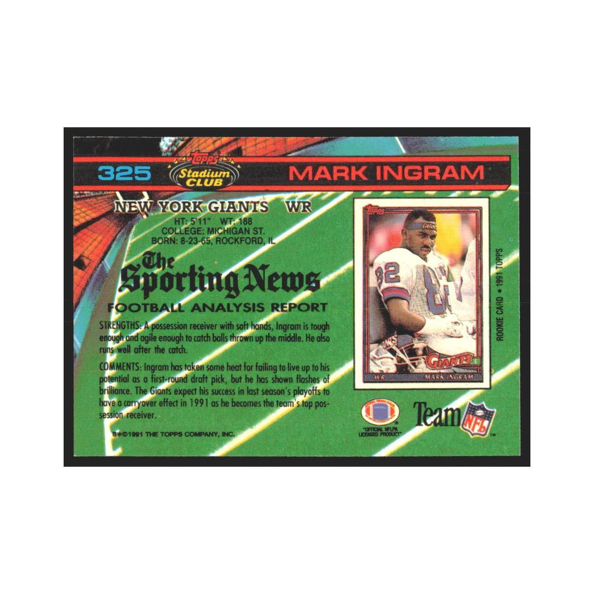 1991 Stadium Club Mark Ingram Giants #325