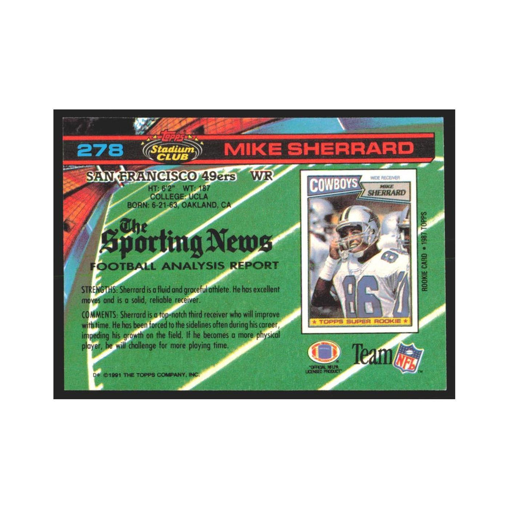 1991 Stadium Club Mike Sherrard 49ers #278