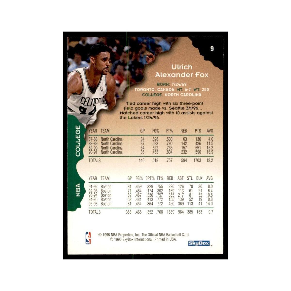 1996 Hoops Rick Fox Celtics #9