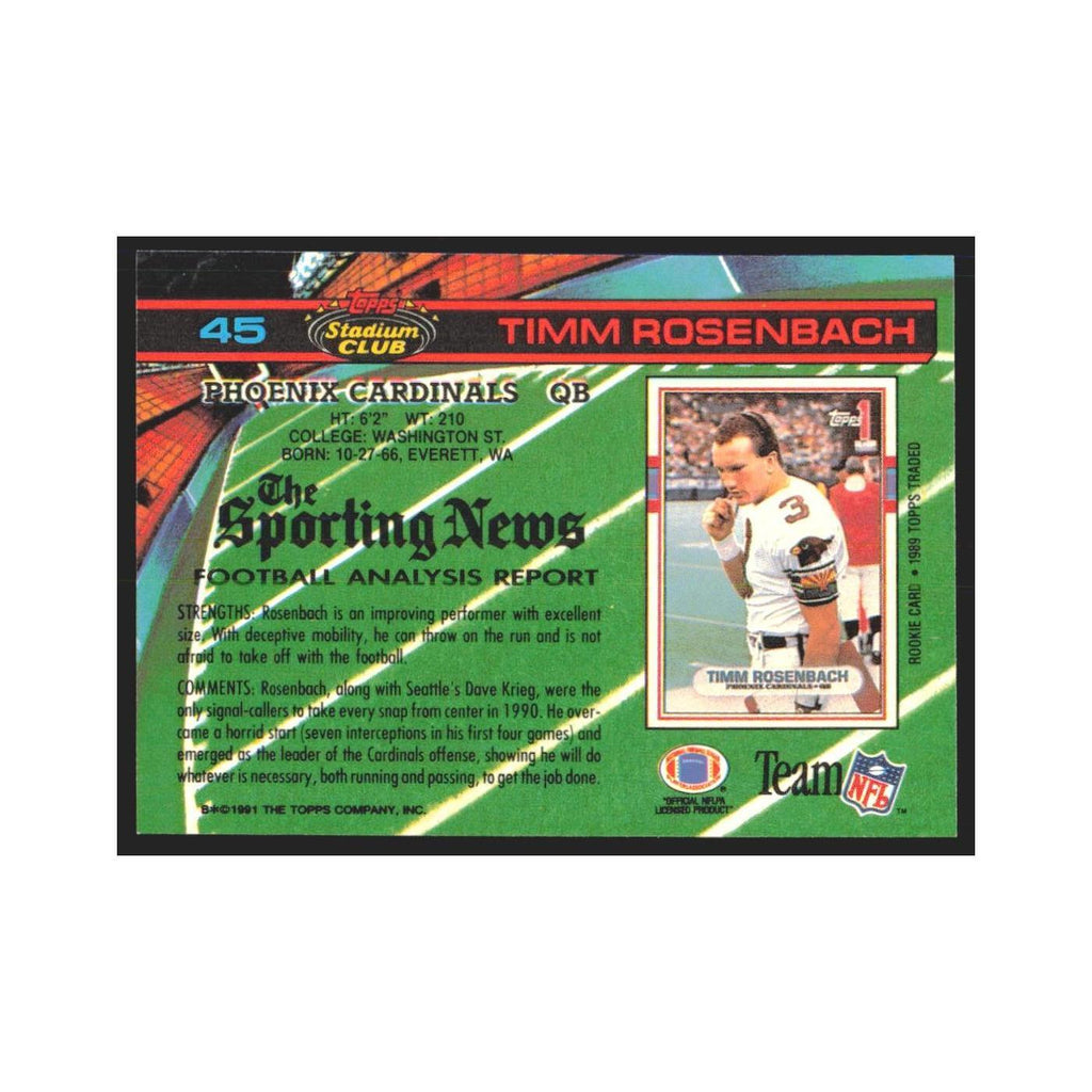 1991 Stadium Club Timm Rosenbach Phoenix Cardinals #45