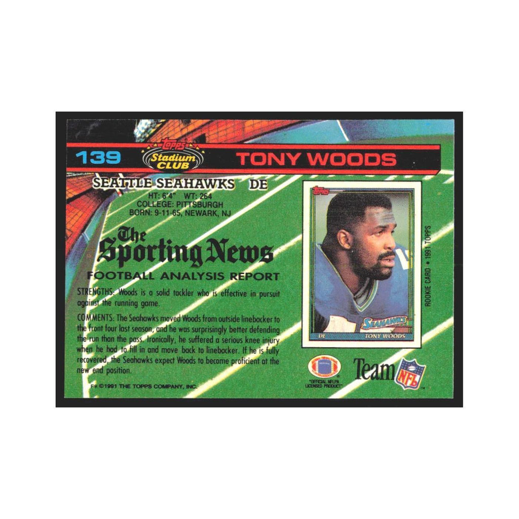 1991 Stadium Club Tony Woods Seahawks #139