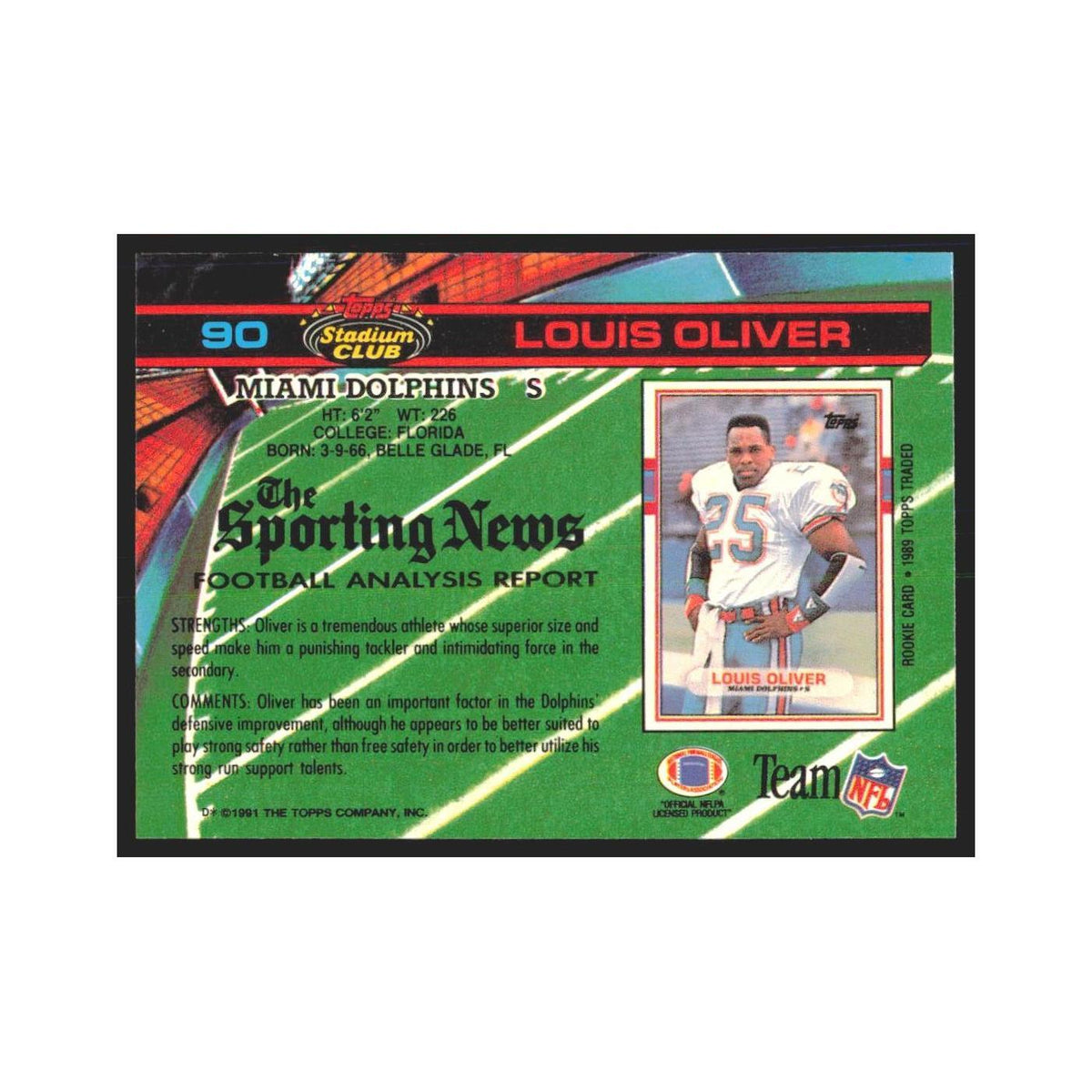 1991 Stadium Club Louis Oliver Dolphins #90