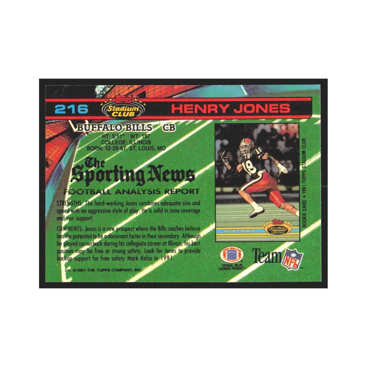 1991 Stadium Club Henry Jones Bills #216