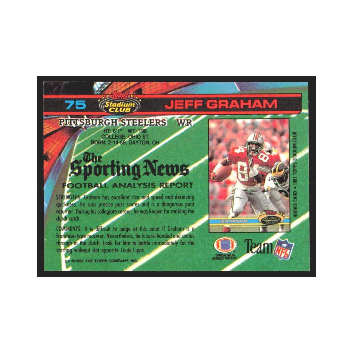 1991 Stadium Club Jeff Graham Steelers #75