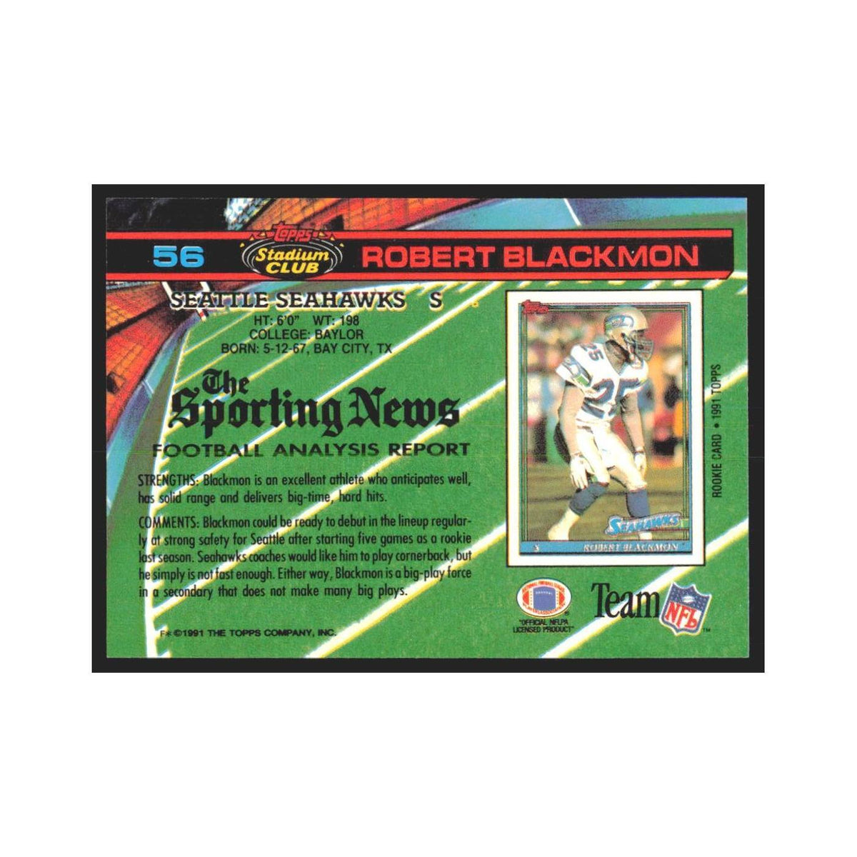 1991 Stadium Club Robert Blackmon Seahawks #56