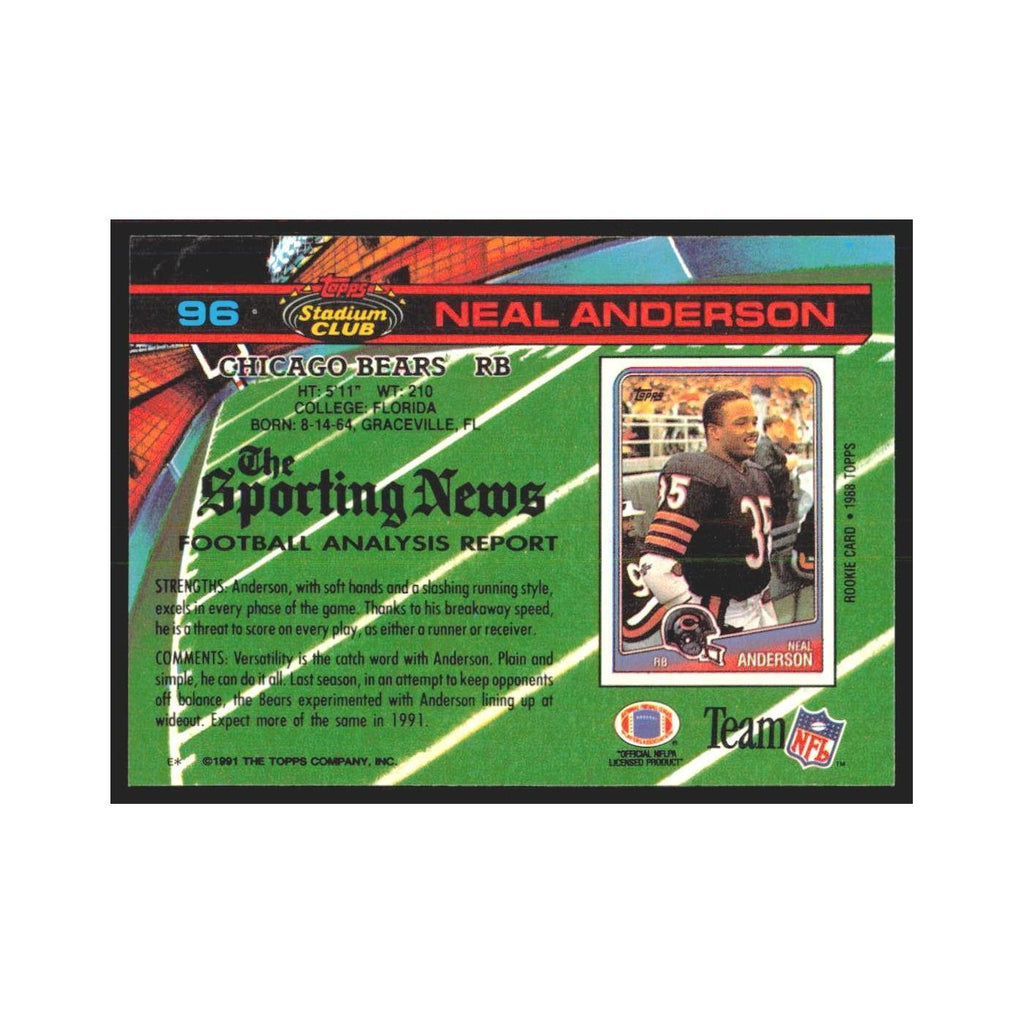 1991 Stadium Club Neal Anderson Bears #96