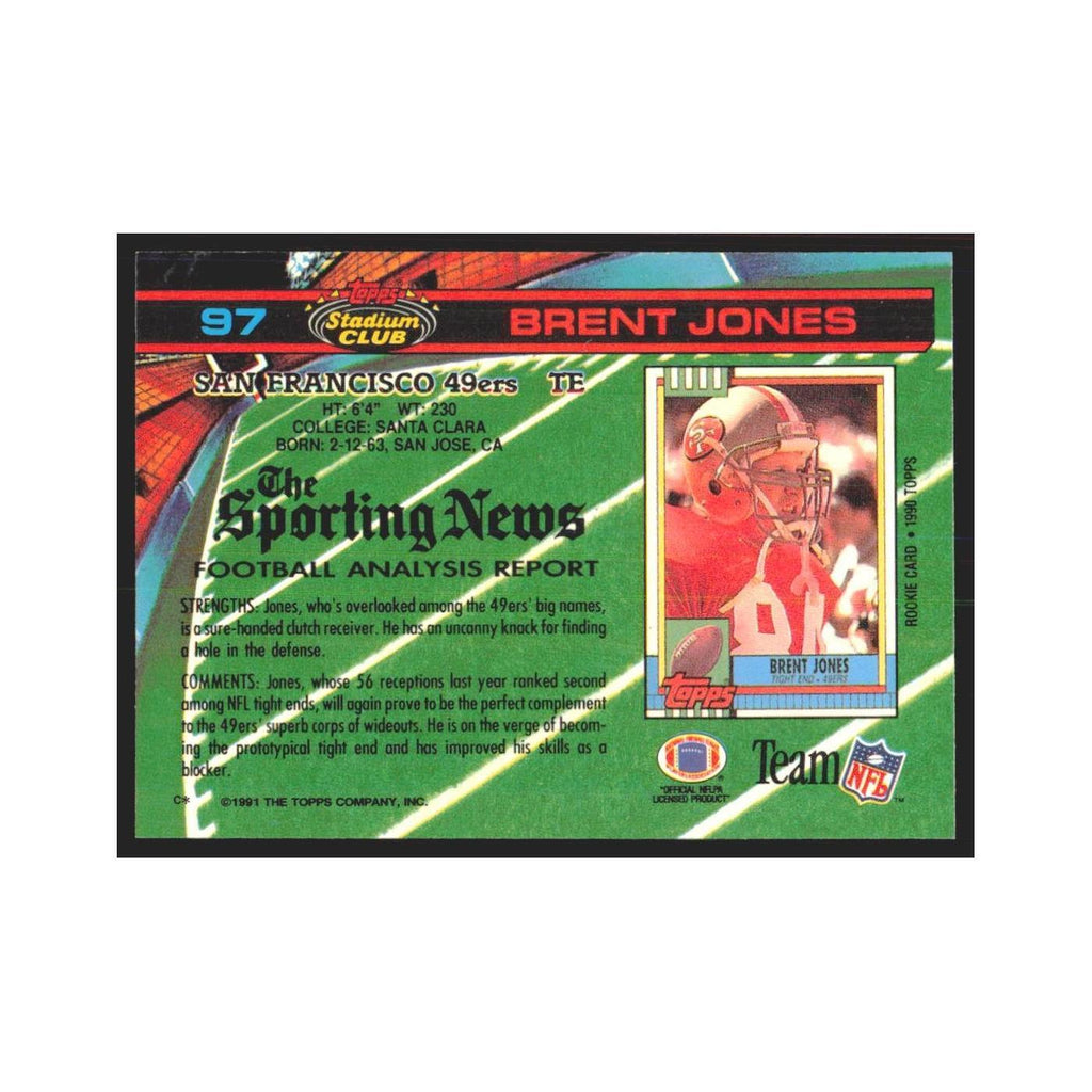 1991 Stadium Club Brent Jones 49ers #97