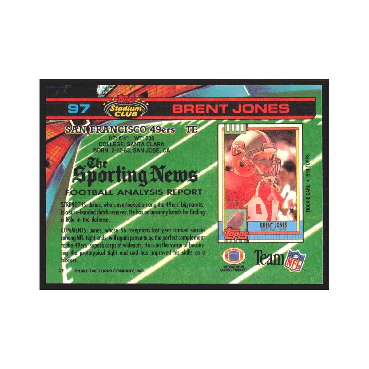 1991 Stadium Club Brent Jones 49ers #97
