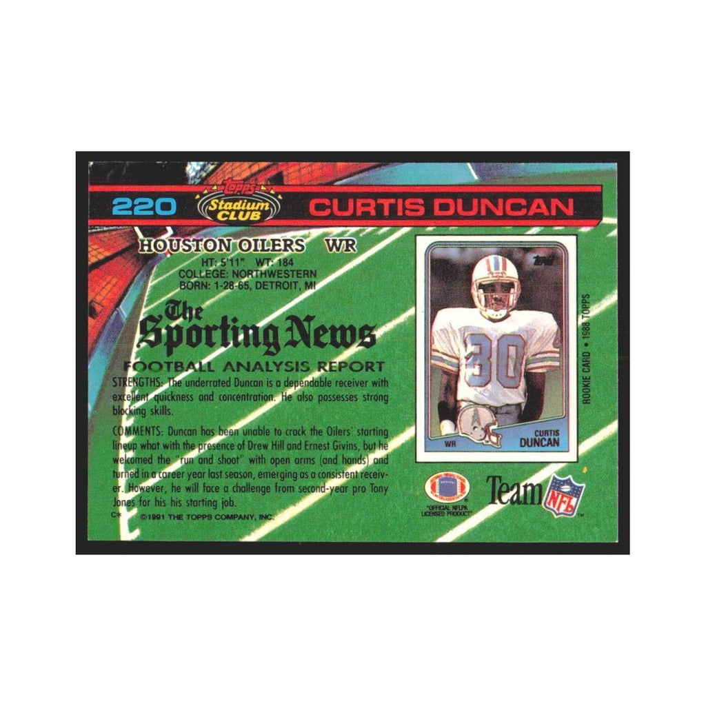 1991 Stadium Club Curtis Duncan Houston Oilers #220