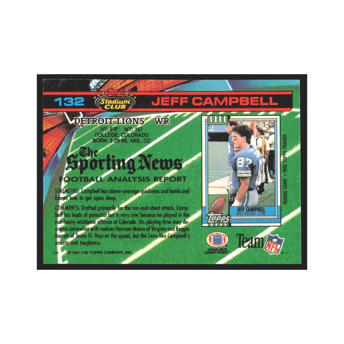 1991 Stadium Club Jeff Campbell Lions #132