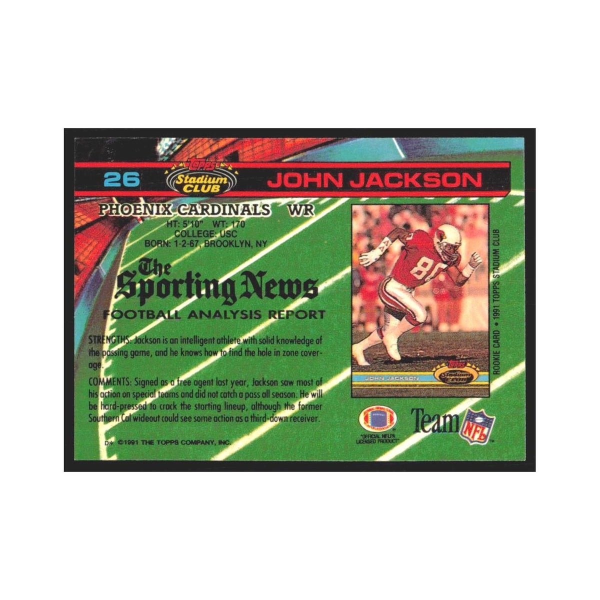 1991 Stadium Club John Jackson Phoenix Cardinals #26