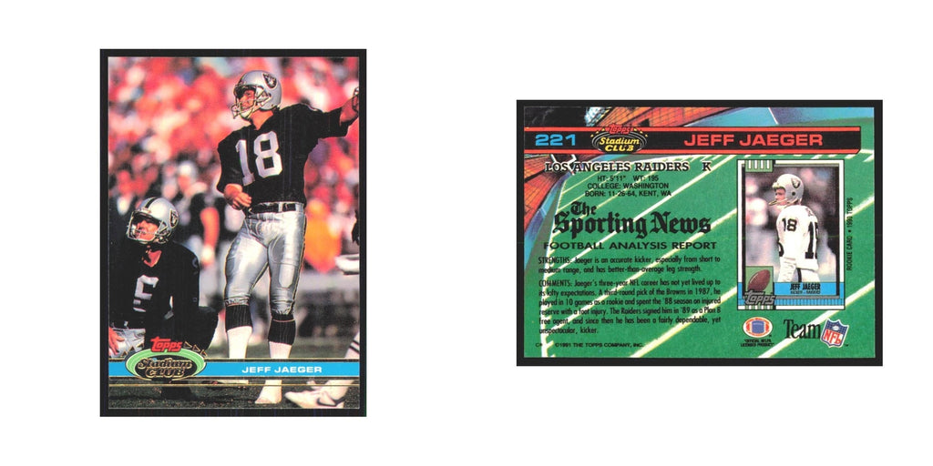 1991 Stadium Club Jeff Jaeger Los Angeles Raiders #221