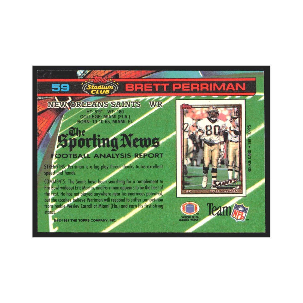 1991 Stadium Club Brett Perriman Saints #59