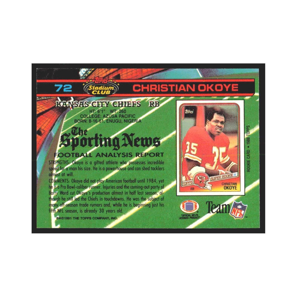 1991 Stadium Club Christian Okoye Chiefs #72