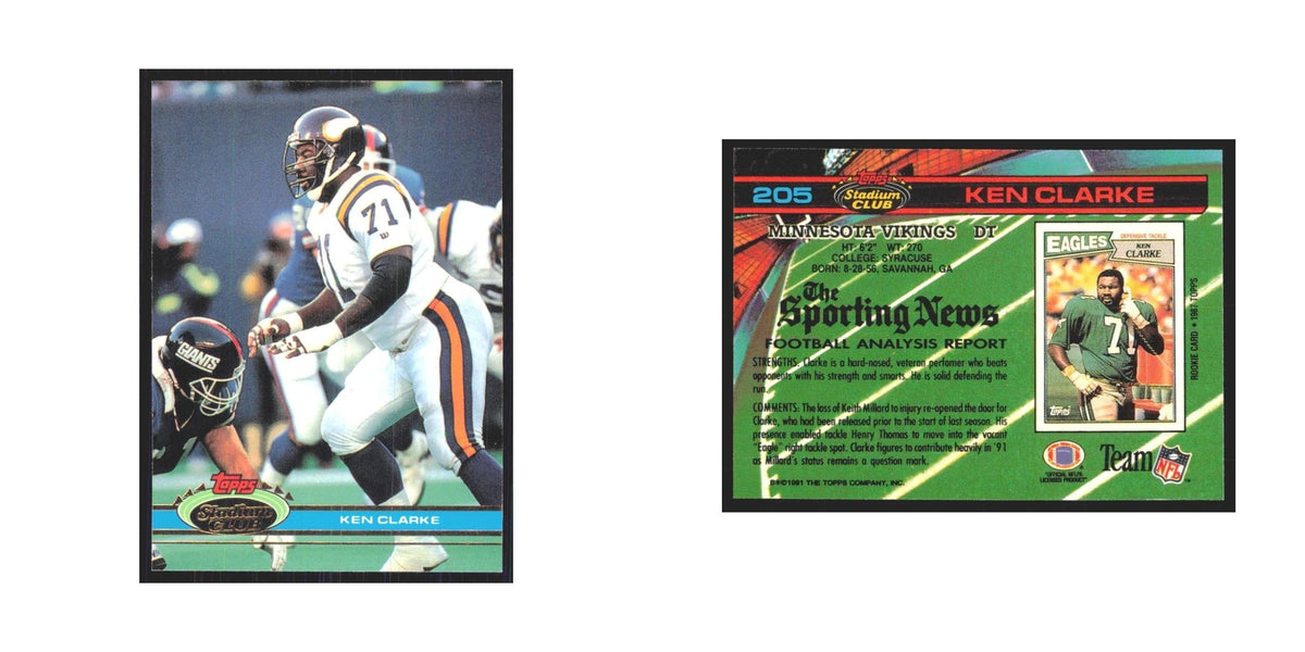 1991 Stadium Club Ken Clarke Vikings #205