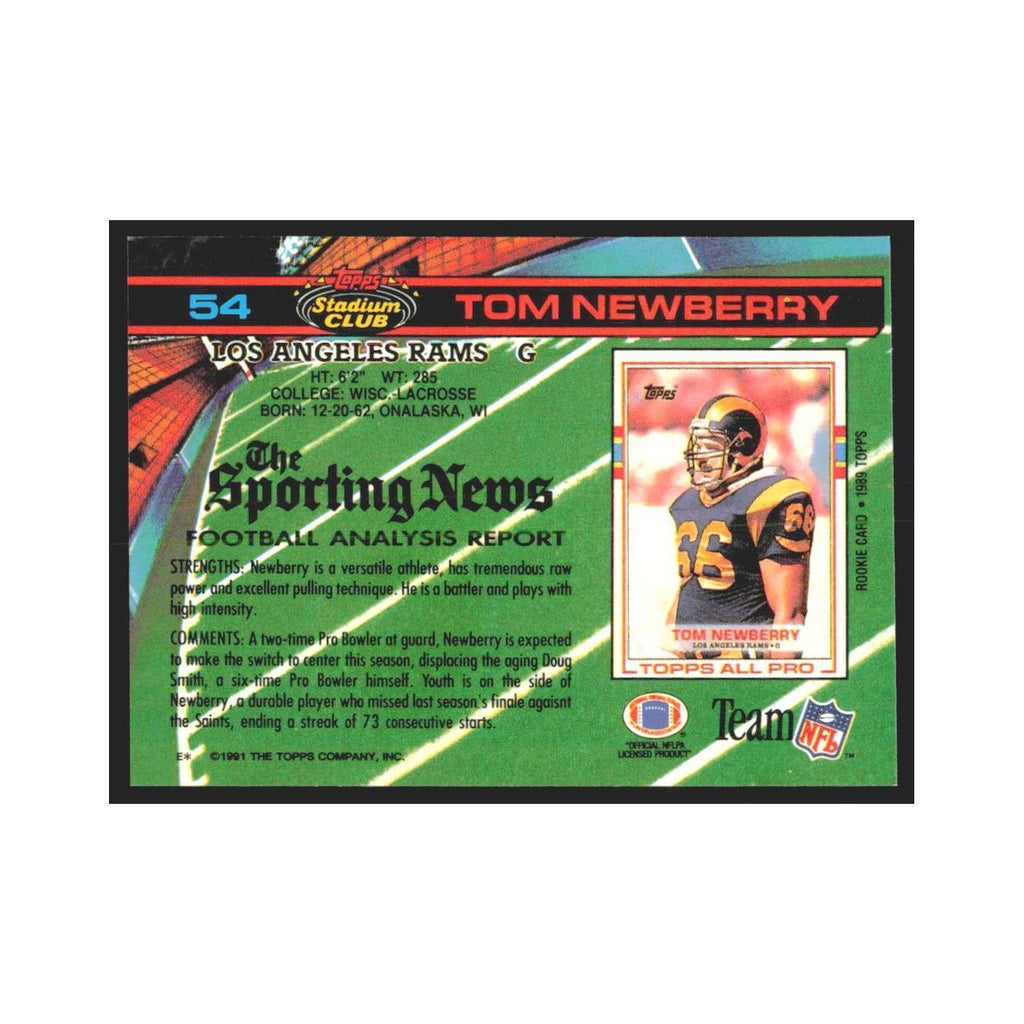 1991 Stadium Club Tom Newberry Rams #54