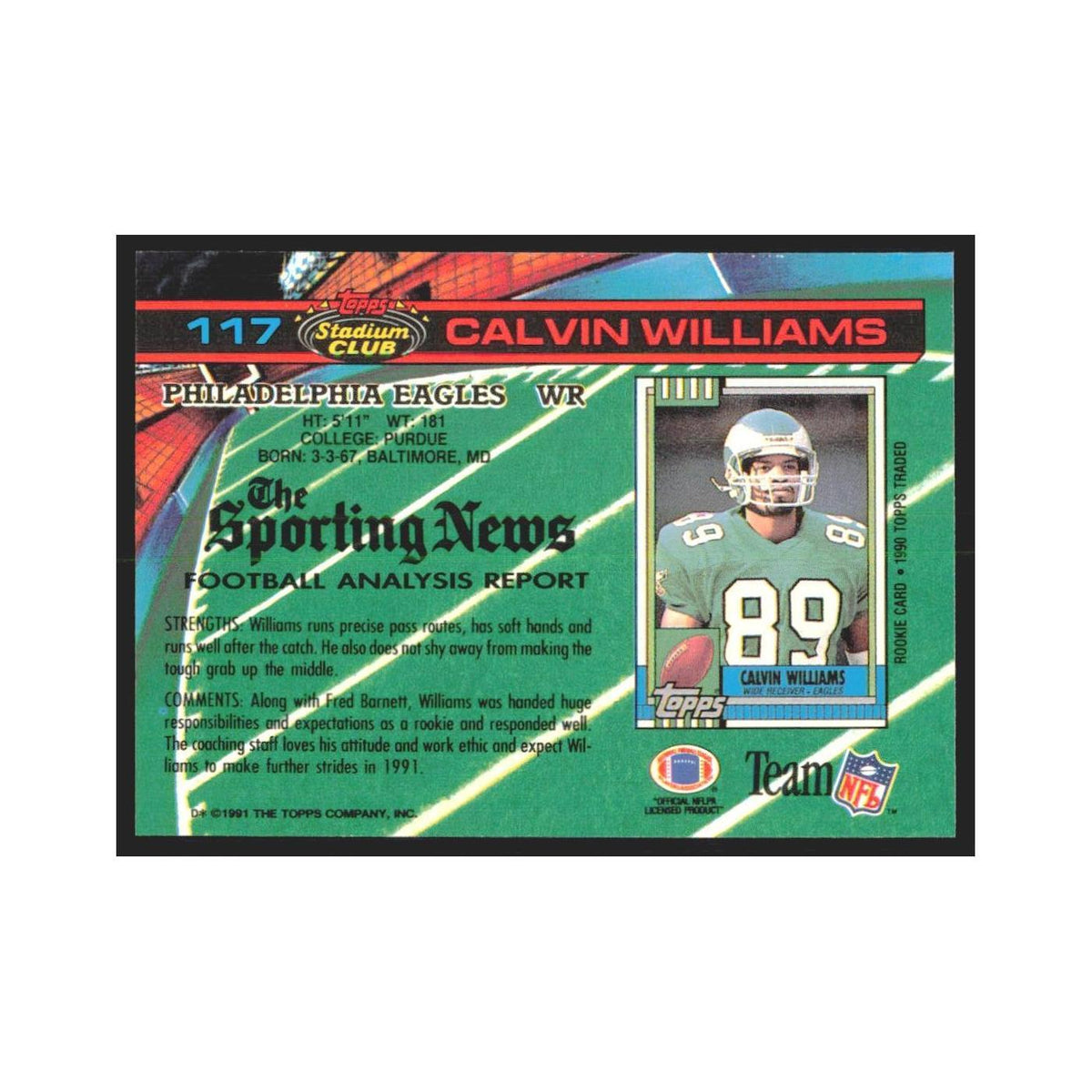 1991 Stadium Club Calvin Williams Eagles #117