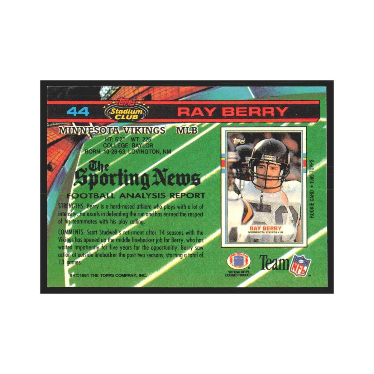 1991 Stadium Club Ray Berry Vikings #44