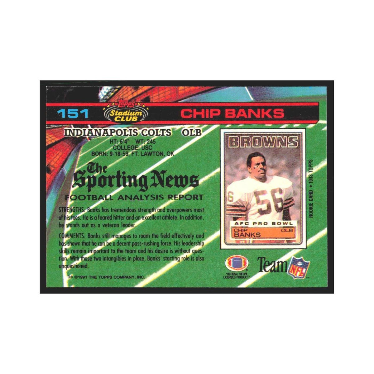 1991 Stadium Club Chip Banks Colts #151