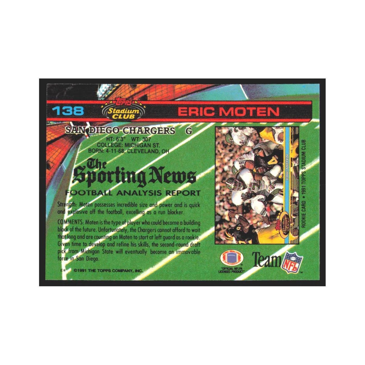 1991 Stadium Club Eric Moten San Diego Chargers #138