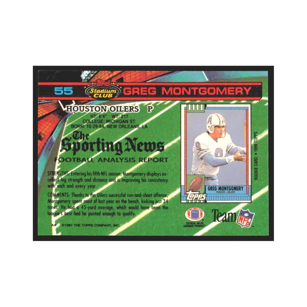 1991 Stadium Club Greg Montgomery Houston Oilers #55