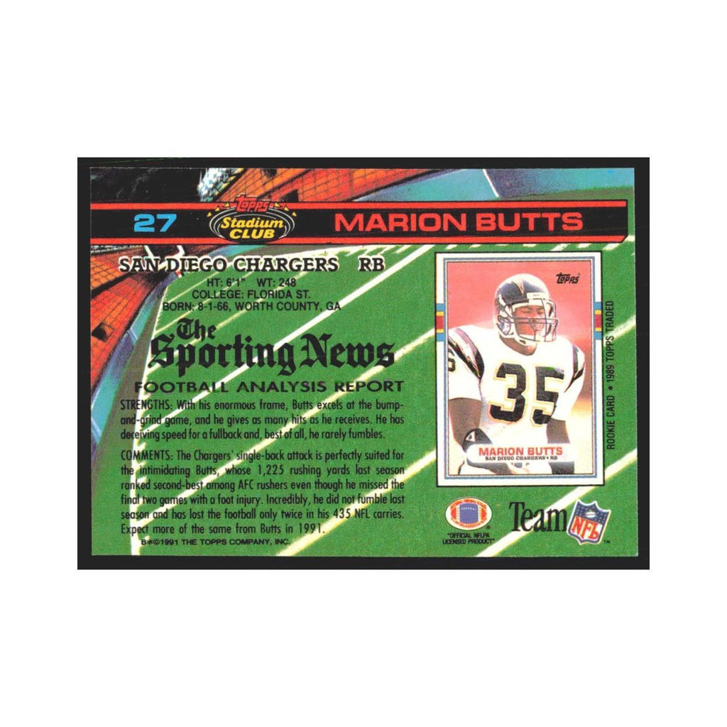 1991 Stadium Club Marion Butts San Diego Chargers #27