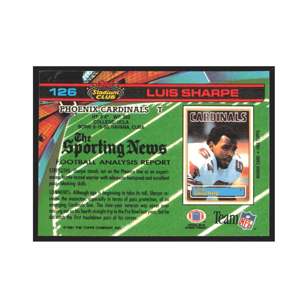 1991 Stadium Club Luis Sharpe Phoenix Cardinals #126