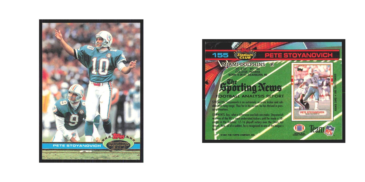 1991 Stadium Club Pete Stoyanovich Dolphins #155