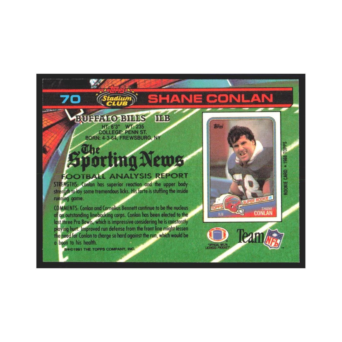 1991 Stadium Club Shane Conlan Bills #70