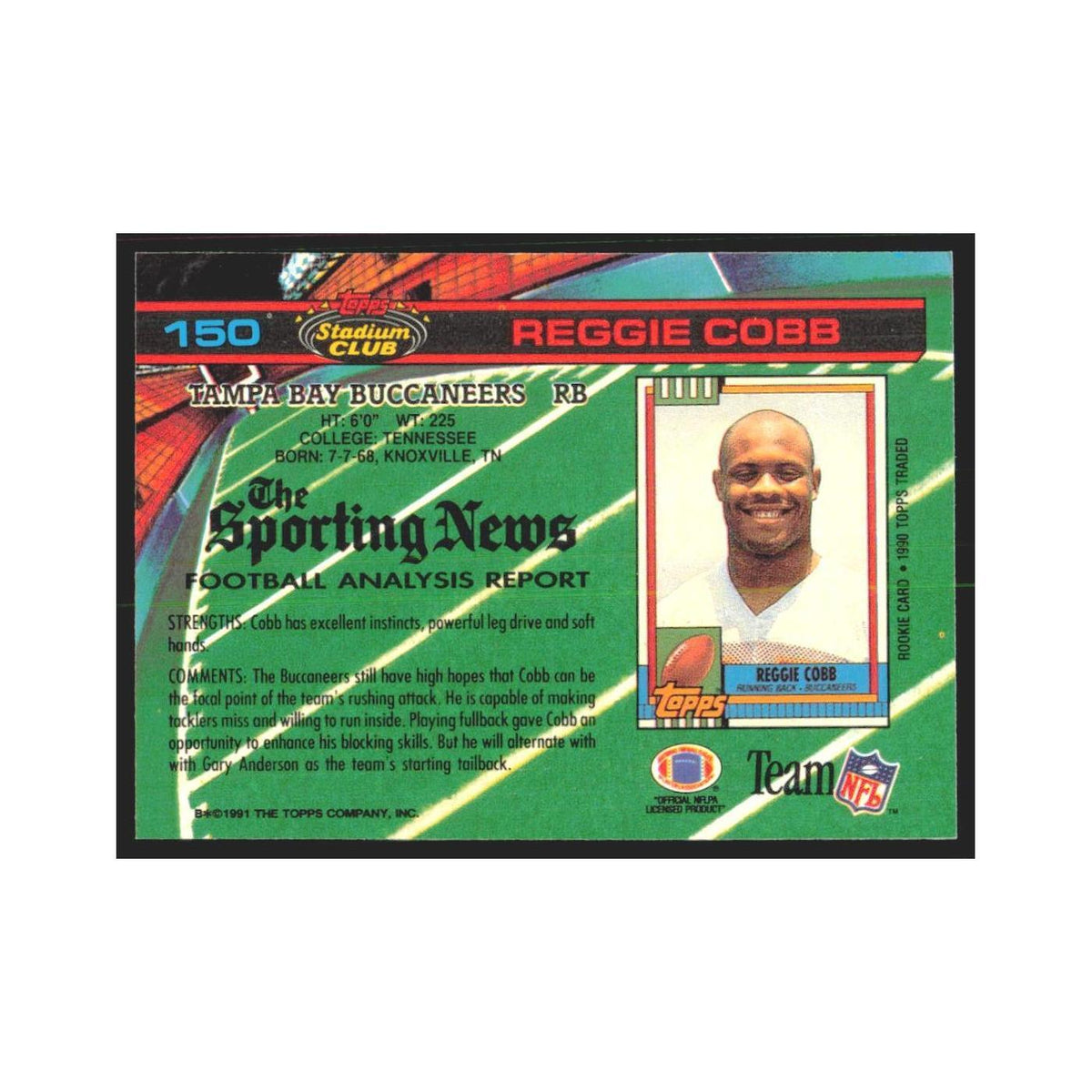 1991 Stadium Club Reggie Cobb Buccaneers #150