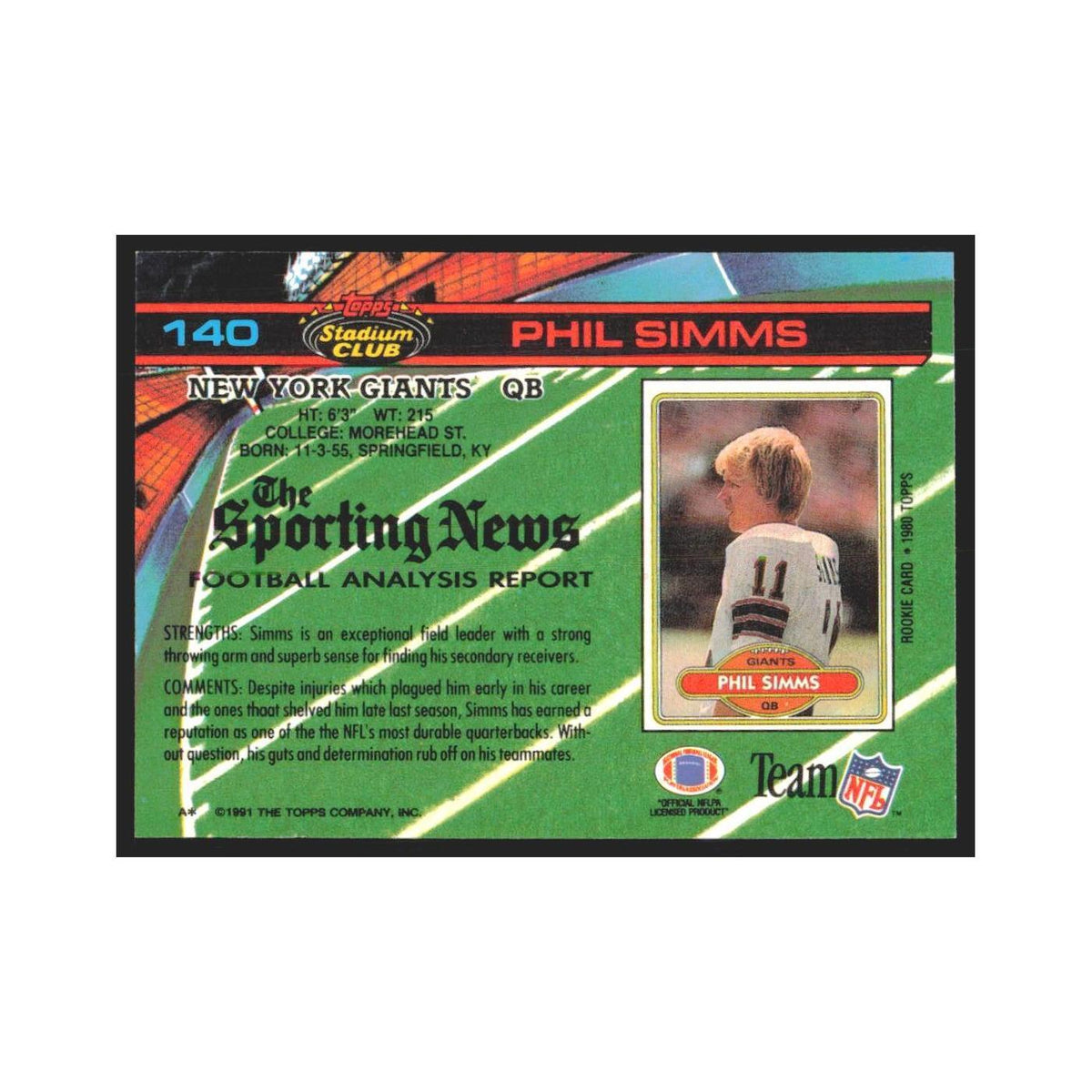 1991 Stadium Club Phil Simms Giants #140