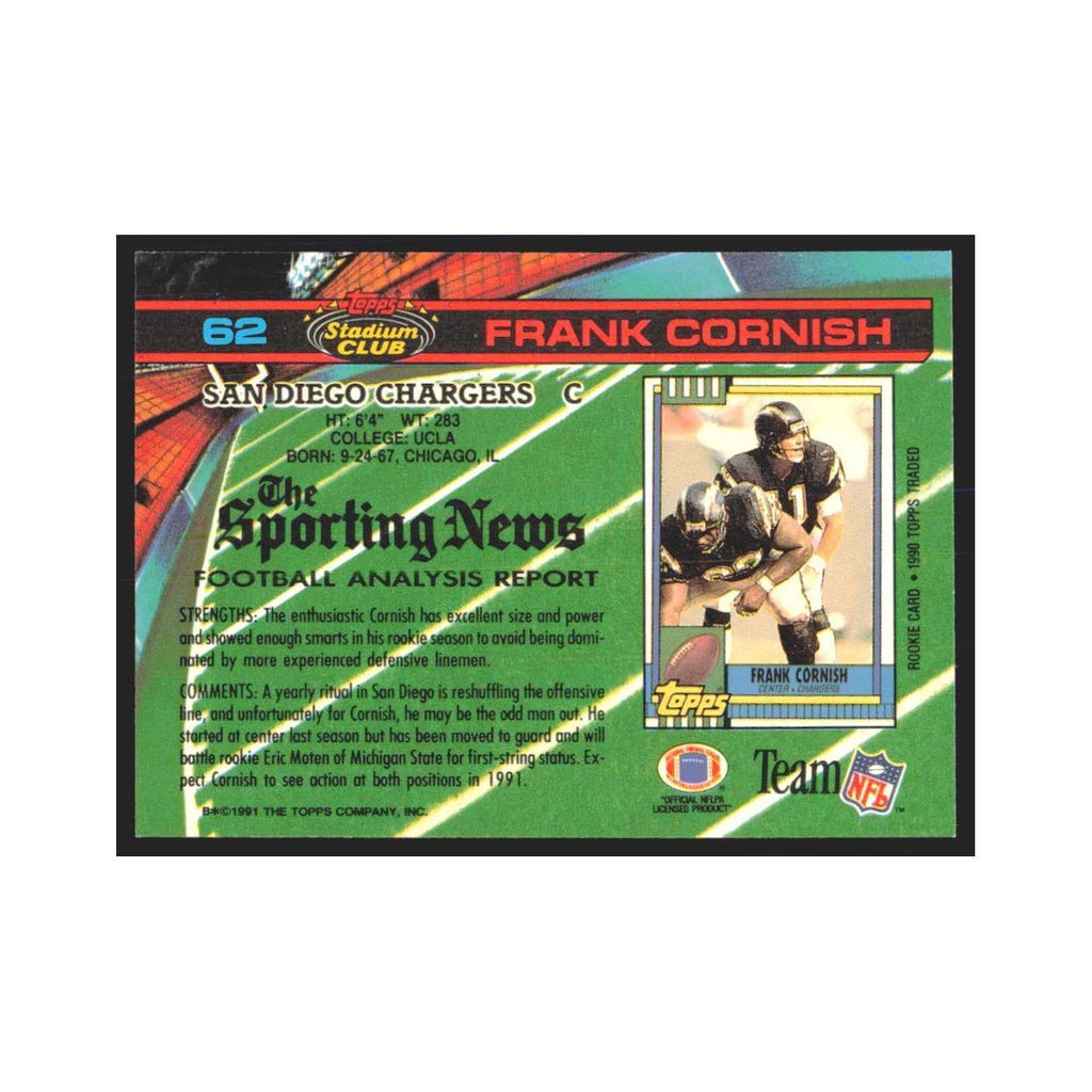 1991 Stadium Club Frank Cornish San Diego Chargers #62