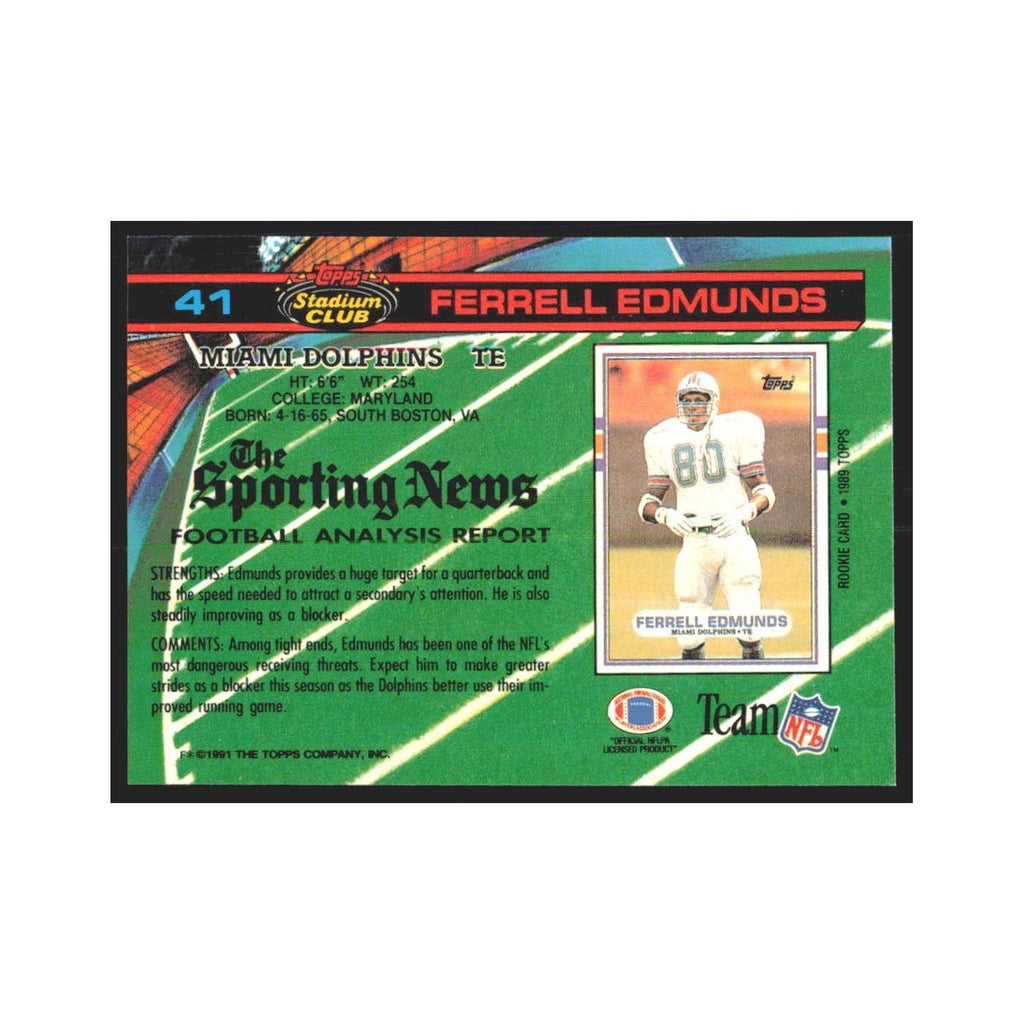 1991 Stadium Club Ferrell Edmunds Dolphins #41