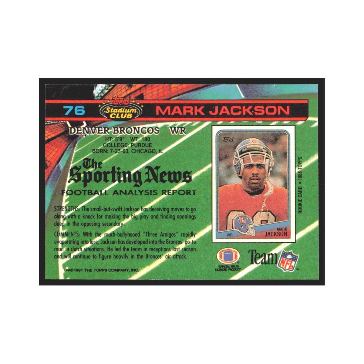 1991 Stadium Club Mark Jackson Broncos #76